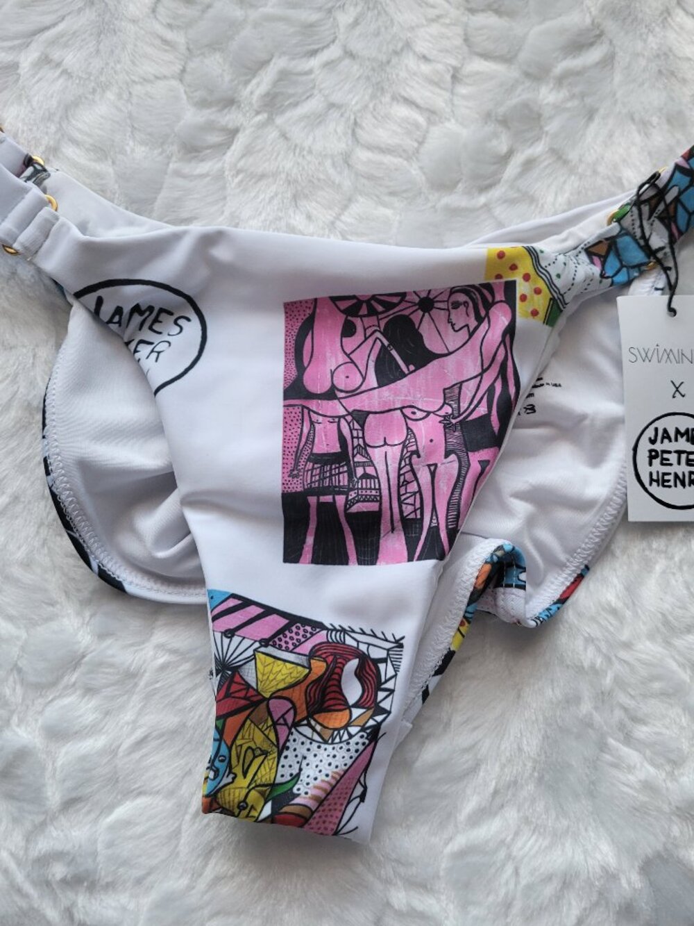 Swiminista White Bikini Bottom  Women's XL Swim Art Toss James Henry Peter  NWT